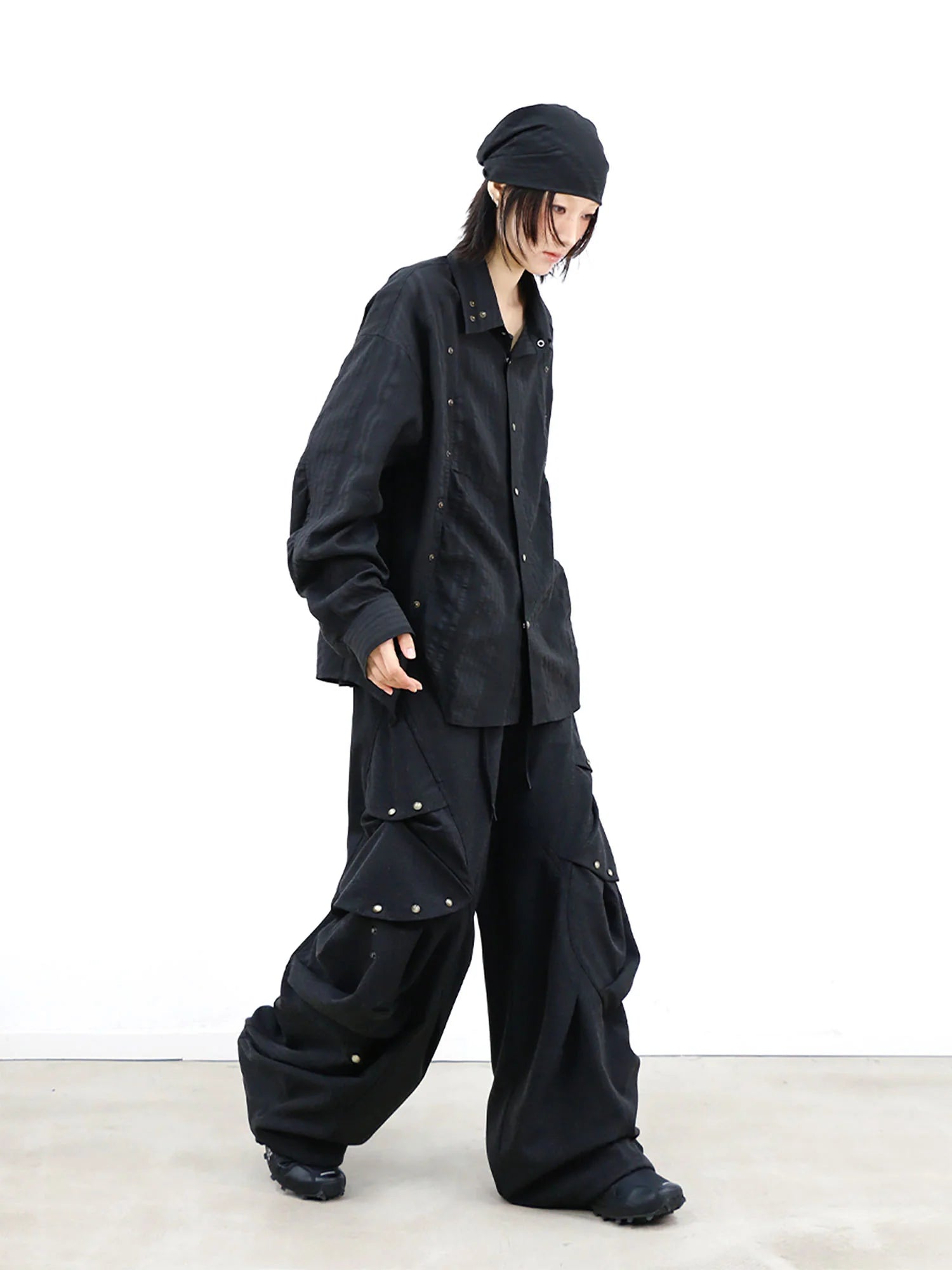 RELABEL Studded Detachable Scarf Shirt Black