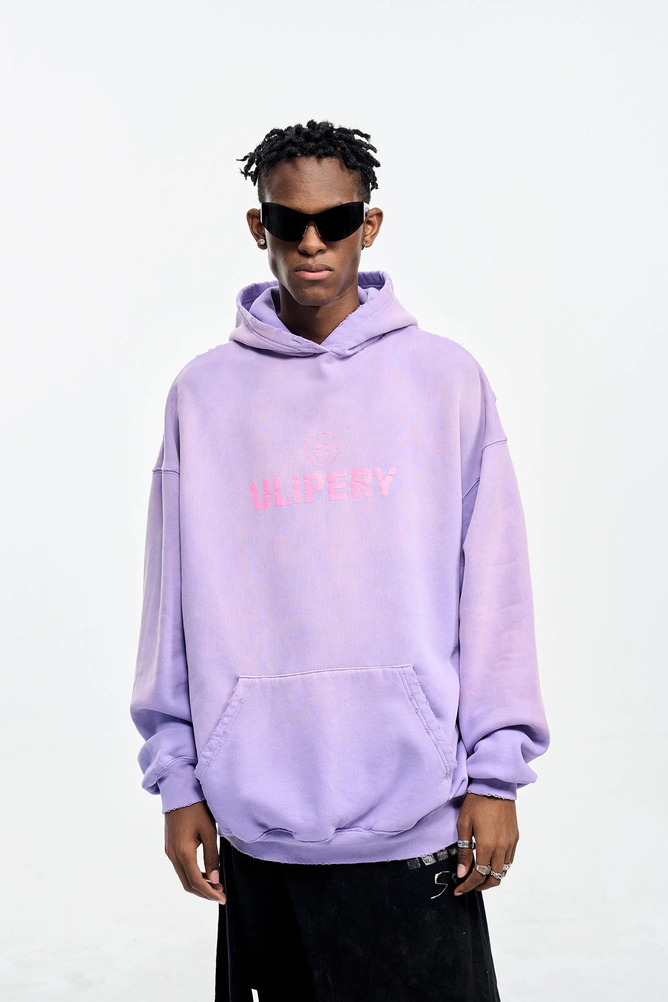 ULIPERY Distressed Gradient Oversized Hoodie Purple