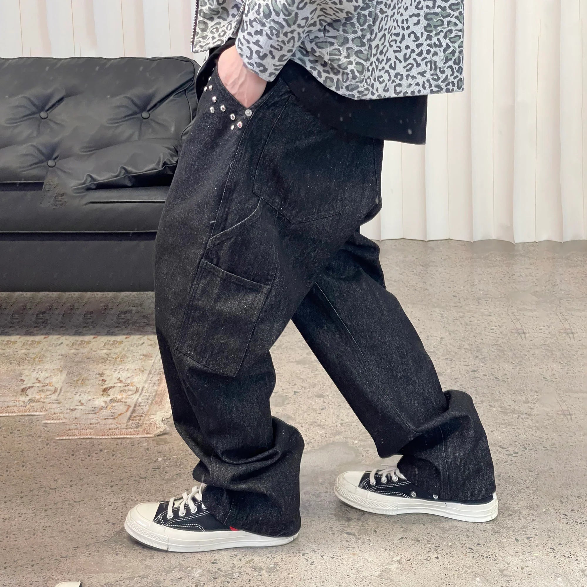 ME DA IGUAL Studded Wide-Leg Denim Pants
