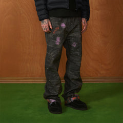 PMW Distressed Brush-Paint Straight-Leg Jeans