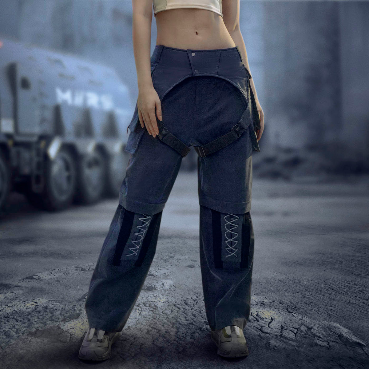 XIPHEVIL Detachable Lace-Up Multi-Pocket Bondage Pants