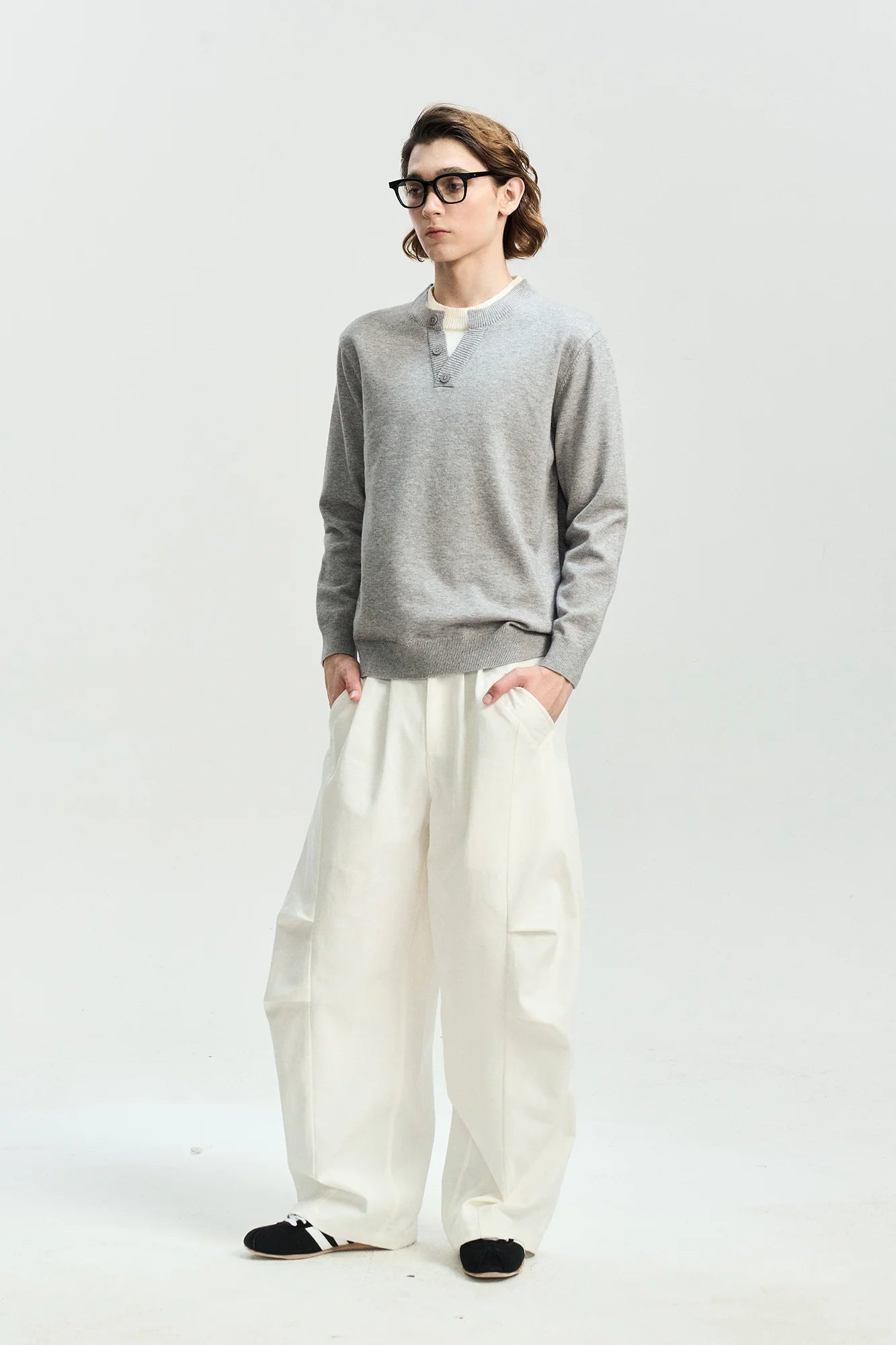 LEONSENSE Faux-Layered Henley Sweater