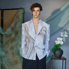 JIECHI Fluid Sequin Embroidery Satin Blazer