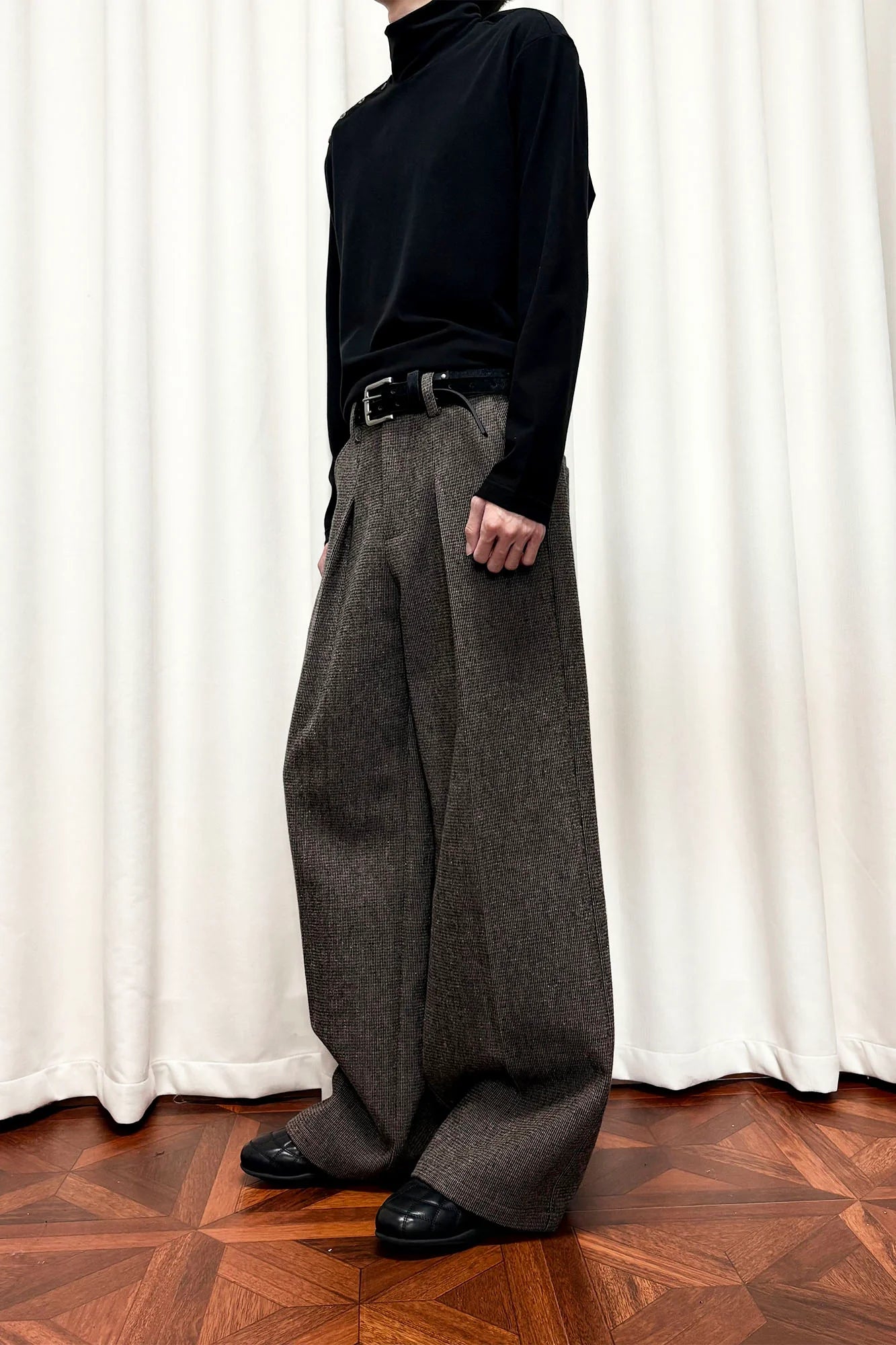KREATE Mini Houndstooth Pleated Wide-Leg Trousers