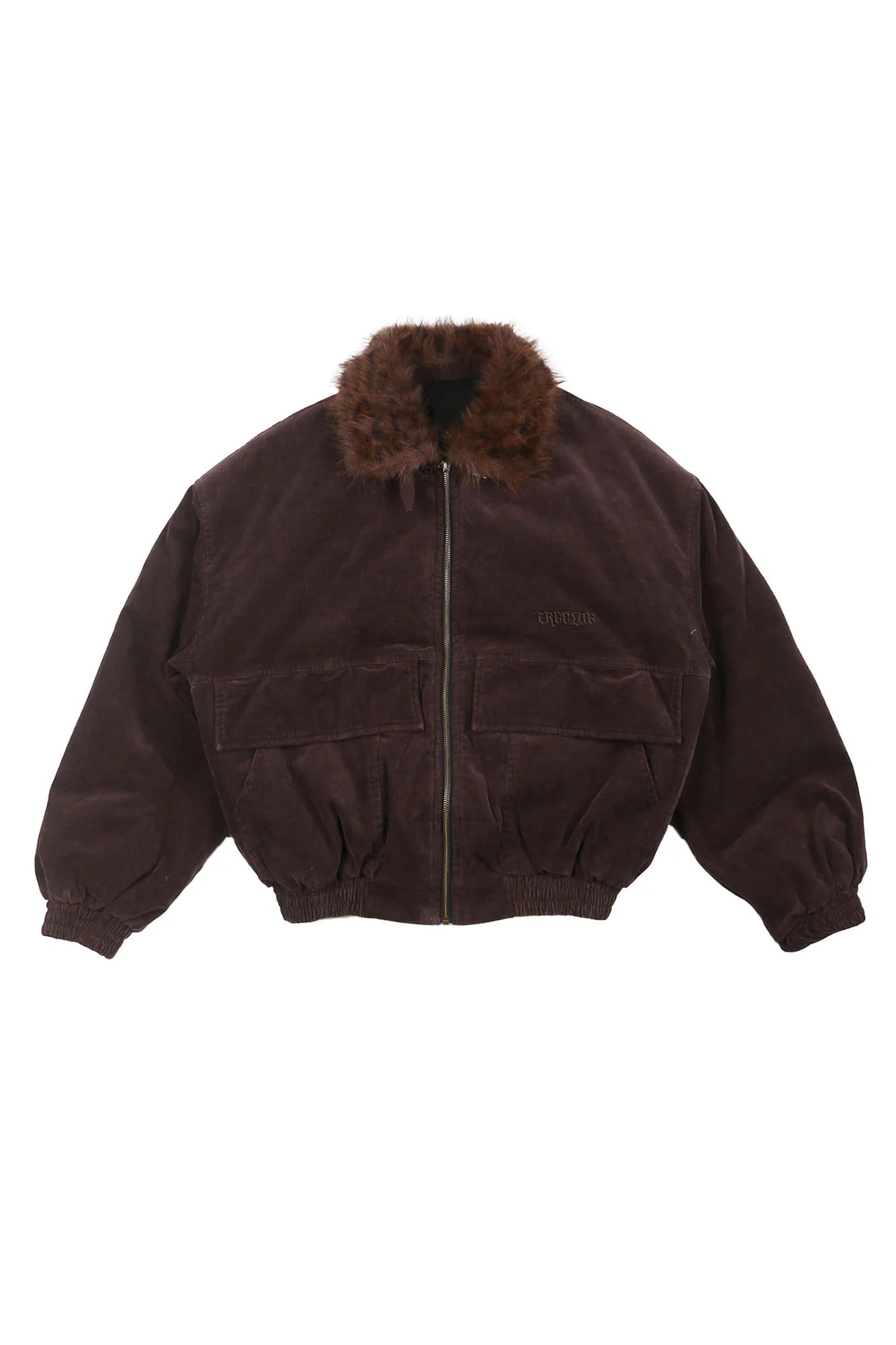TRECLUB Faux Fur Collar Corduroy Jacket