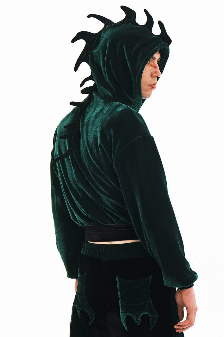 EMBRYO Dinosaur Velvet Cropped Zip-Up Hoodie