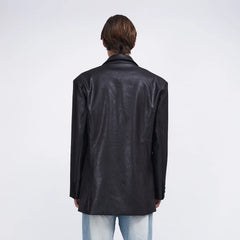 ASSEEN Oversized Faux Leather Curved Stitch Blazer