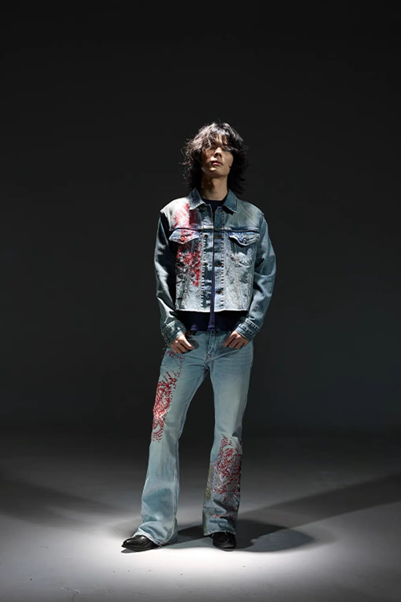 NOTHINGNESS WORLD Washed Multi-Print Denim Jacket