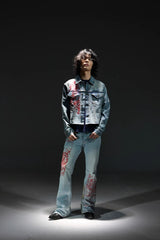 NOTHINGNESS WORLD Washed Multi-Print Denim Jacket