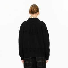 KREATE Double-Placket Jacquard Yoke Cardigan