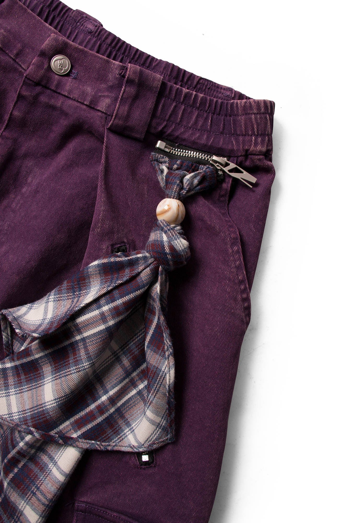 RELABEL Detachable Scarf Washed Multi-Pocket Wide-Leg Shorts Purple