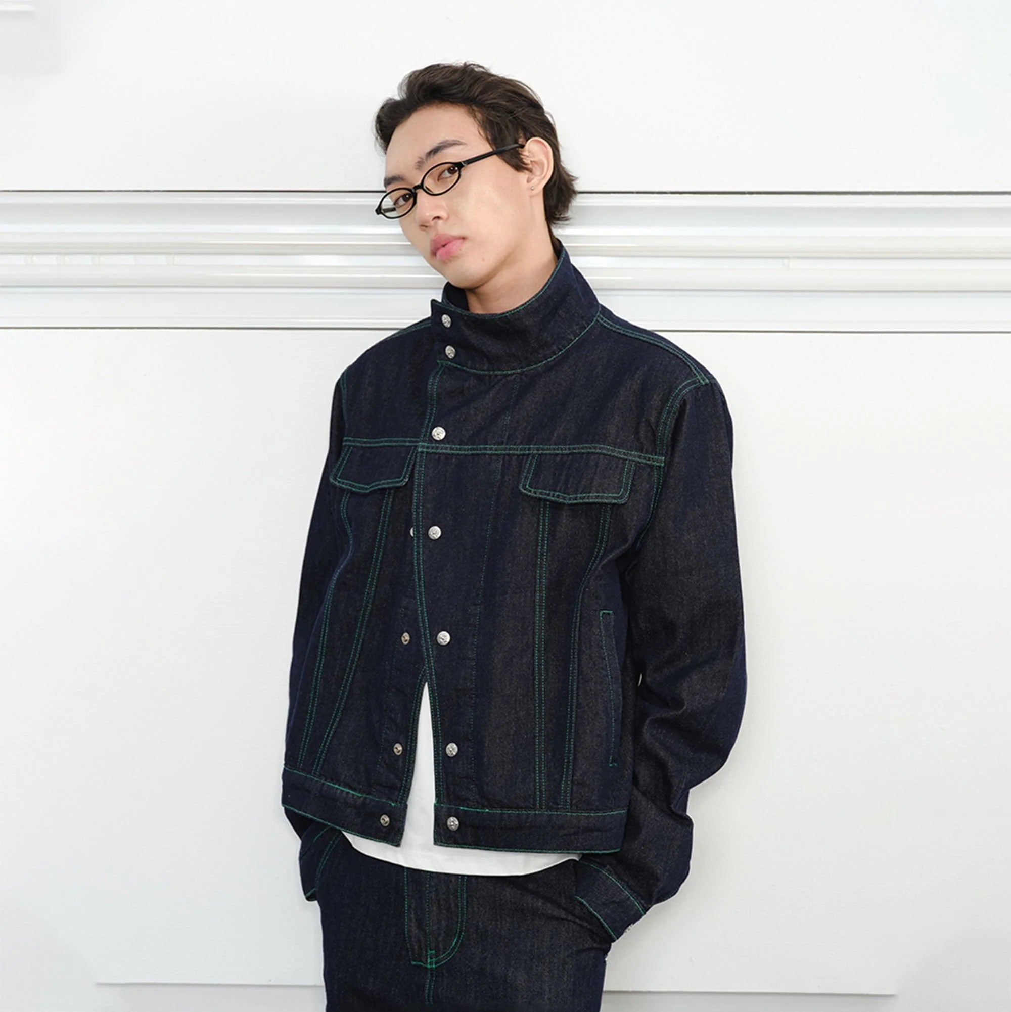 KREATE Asymmetrical Stand Collar Snap Jacket