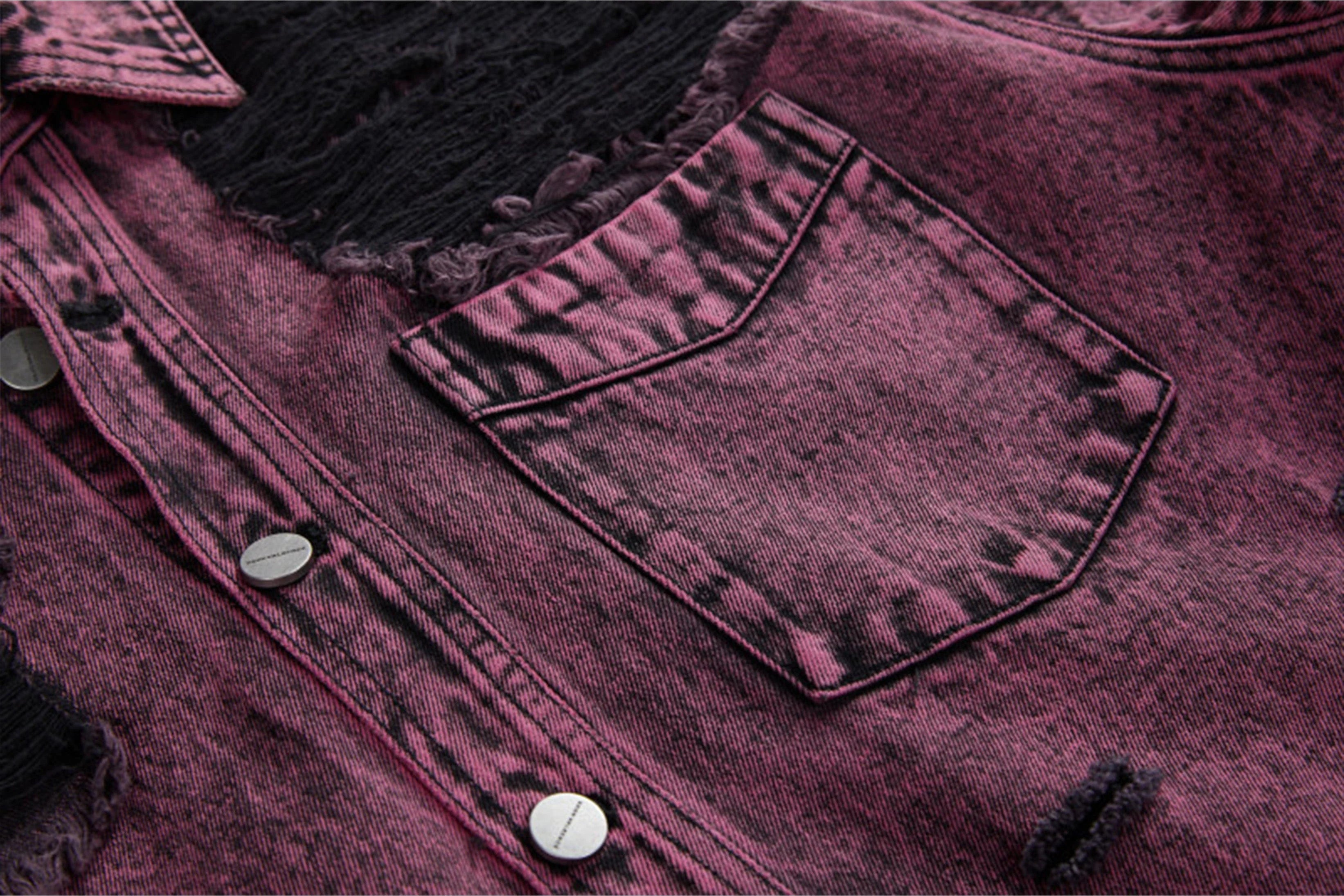 VANN VALRENCE Distressed Frayed Denim Shirt Jacket