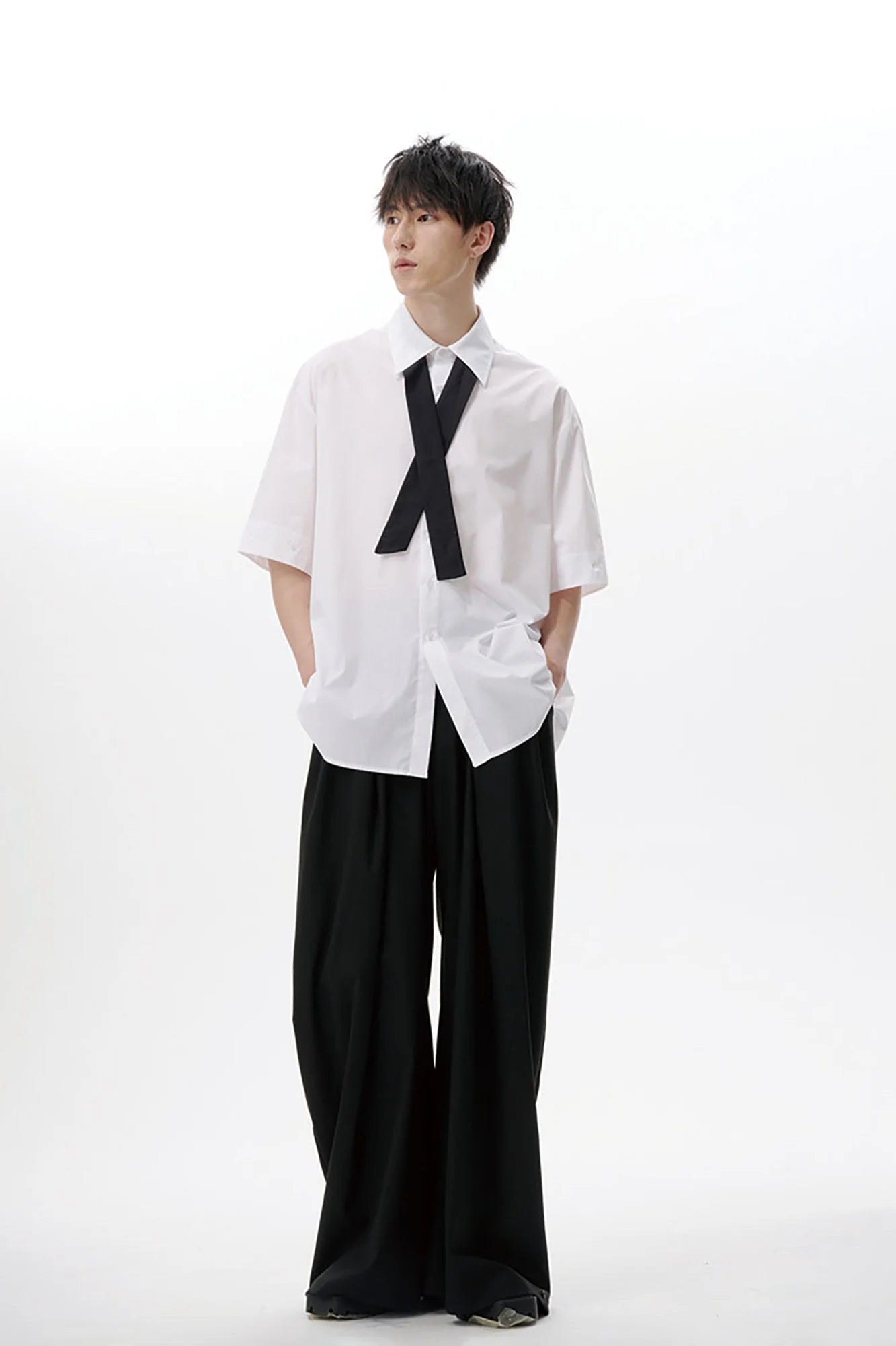 TUIMU Cross Tie Detachable Sleeve Shirt