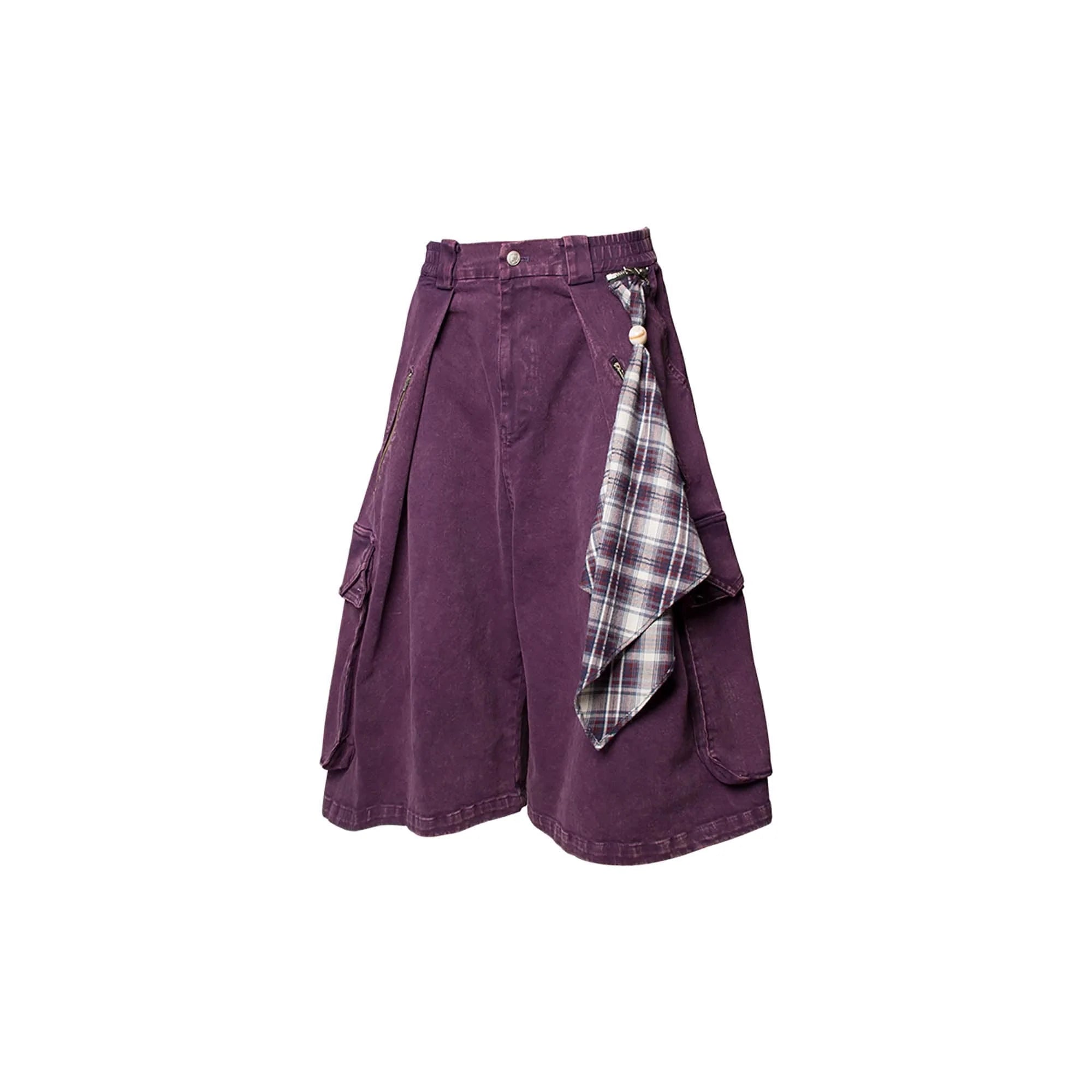 RELABEL Detachable Scarf Washed Multi-Pocket Wide-Leg Shorts Purple