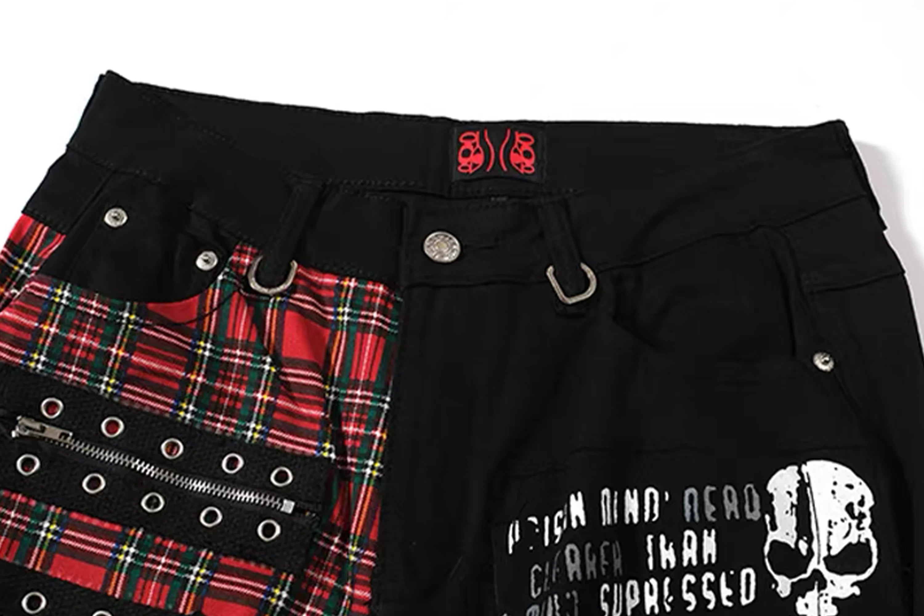 NOTHINGNESS WORLD Punk Plaid Strappy Ruched Pants