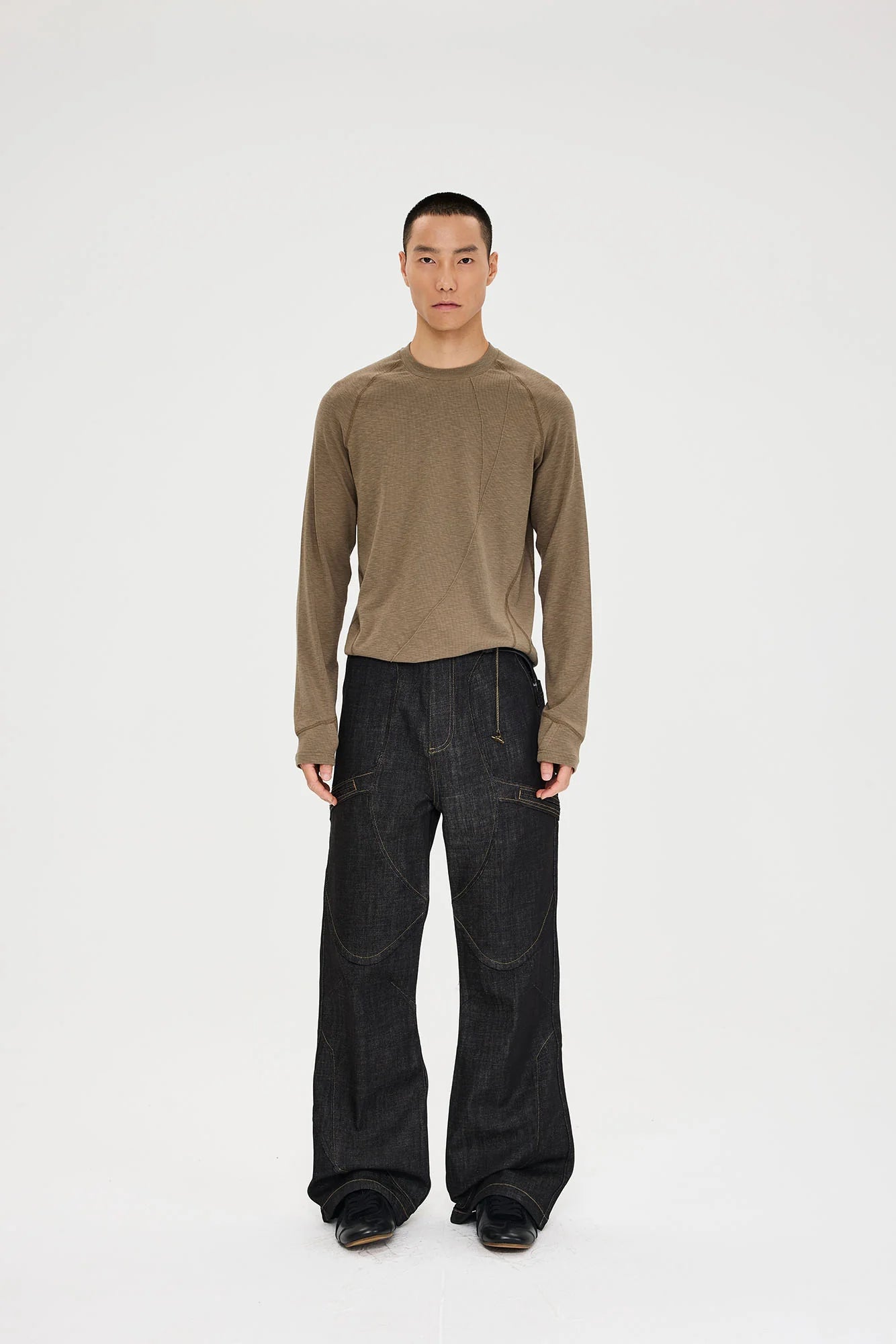 CATSSTAC Retro Curved Seam Panel Raw Jeans