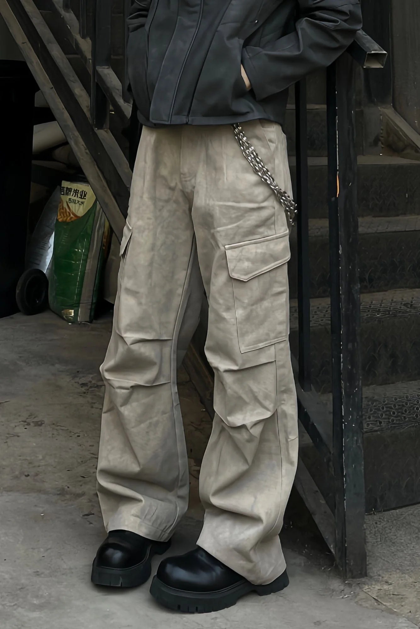OKAYTHXBYE Subtle Marble Multi-Pocket Cargo Pants