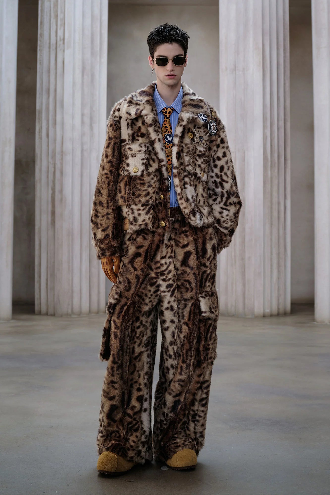 FACEONLAB Leopard Faux Fur Oversized Pants