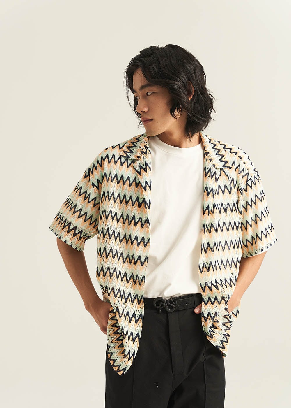 EPIC POETRY Geometric Ripple Knitted Half Shirt (Only Size M Left)