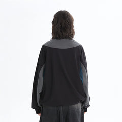 ERROR CODE ROBOT Asymmetric Zip Contrast Panel Sweatshirt