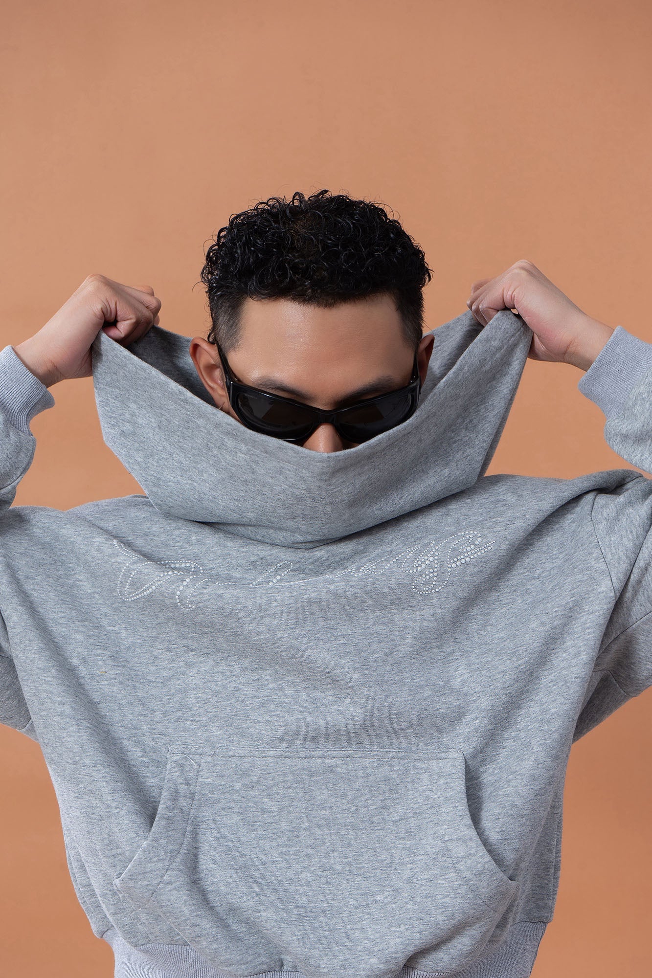 CLP Oversized Cowl-Hood Pearl-Stud Hoodie
