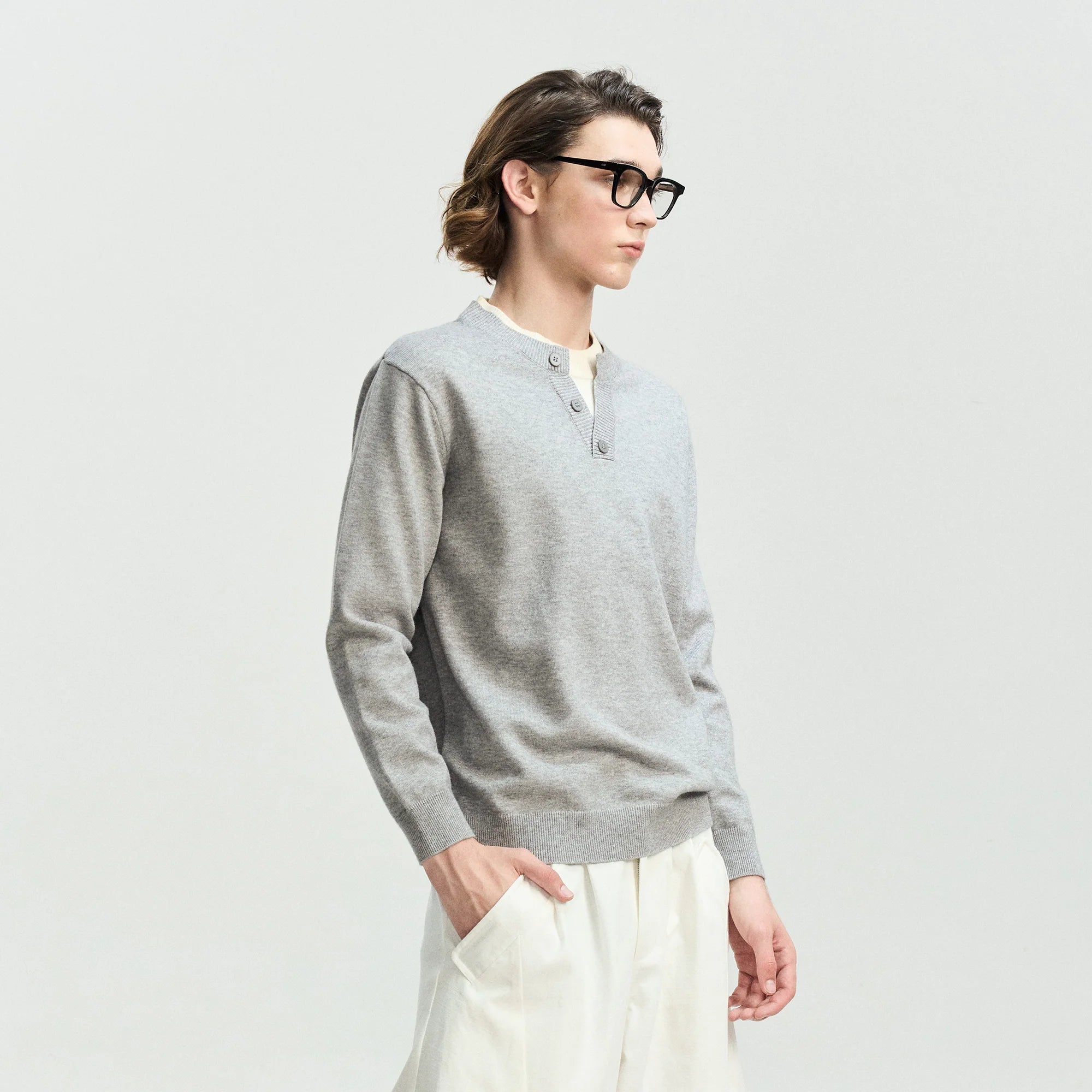 LEONSENSE Faux-Layered Henley Sweater