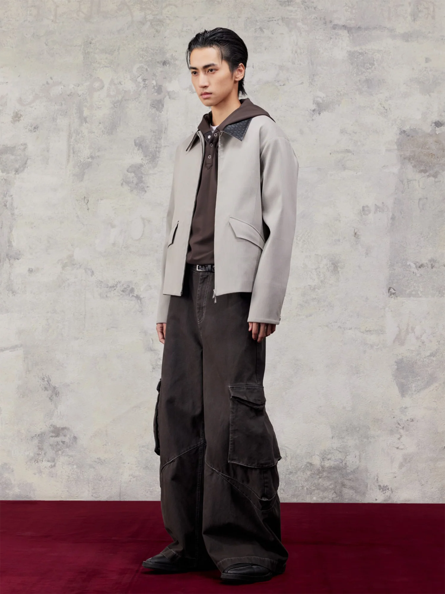 ALVNG AR ANTS Minimal Contrast Woven Collar Jacket