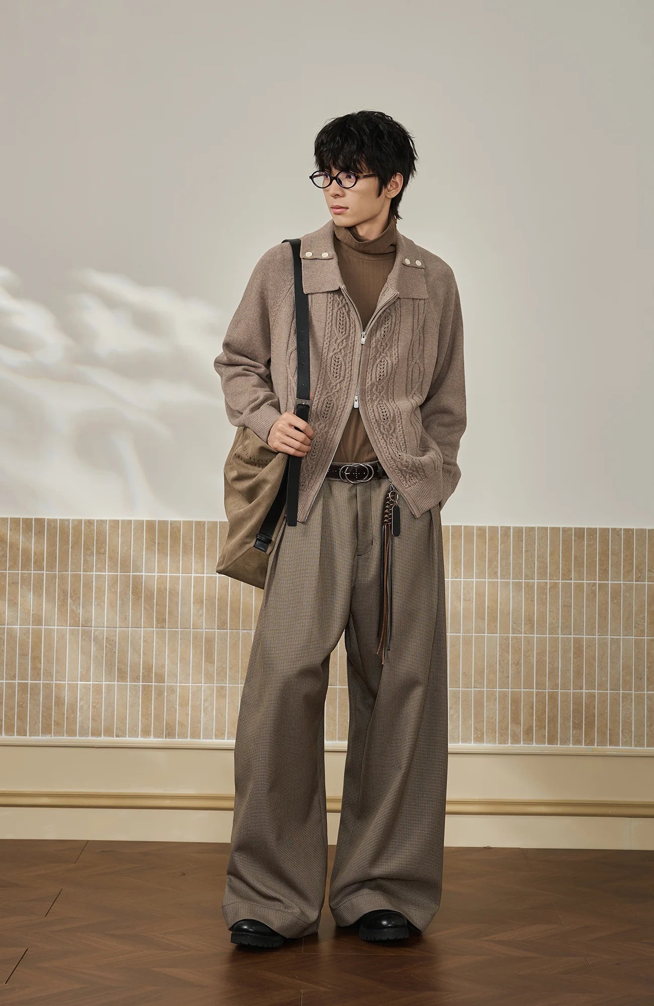MOITIEDEPETALE Modern Cable-Knit Zip-Up Cardigan