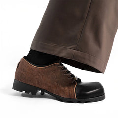 REWRITE Silk Panel Crinkled Square-Toe Derby Shoes