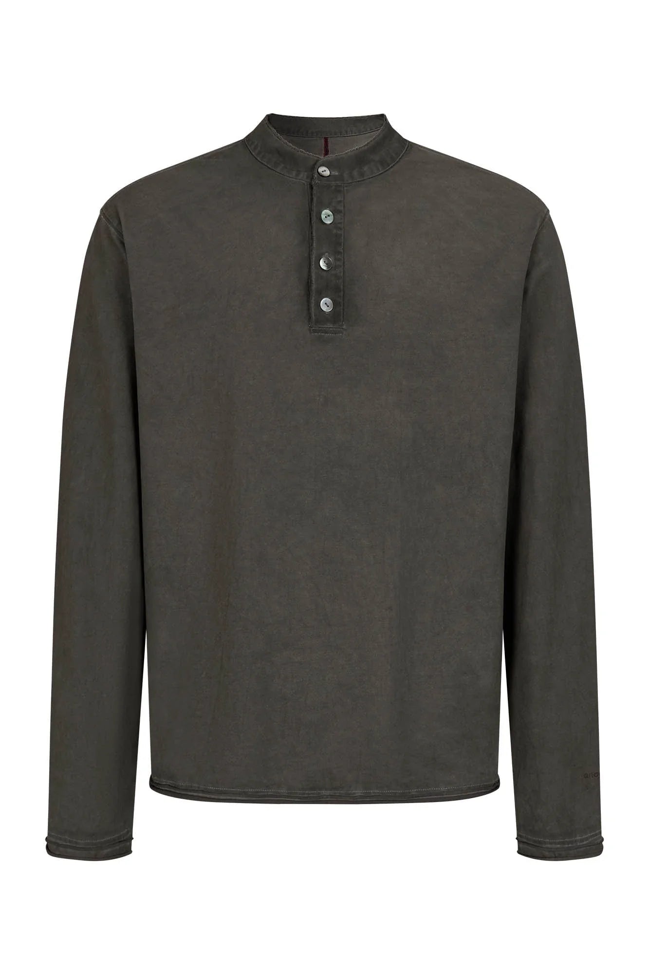 SAVAGEGROWTHWORLD Distressed Cross-Stitched Henley Shirt