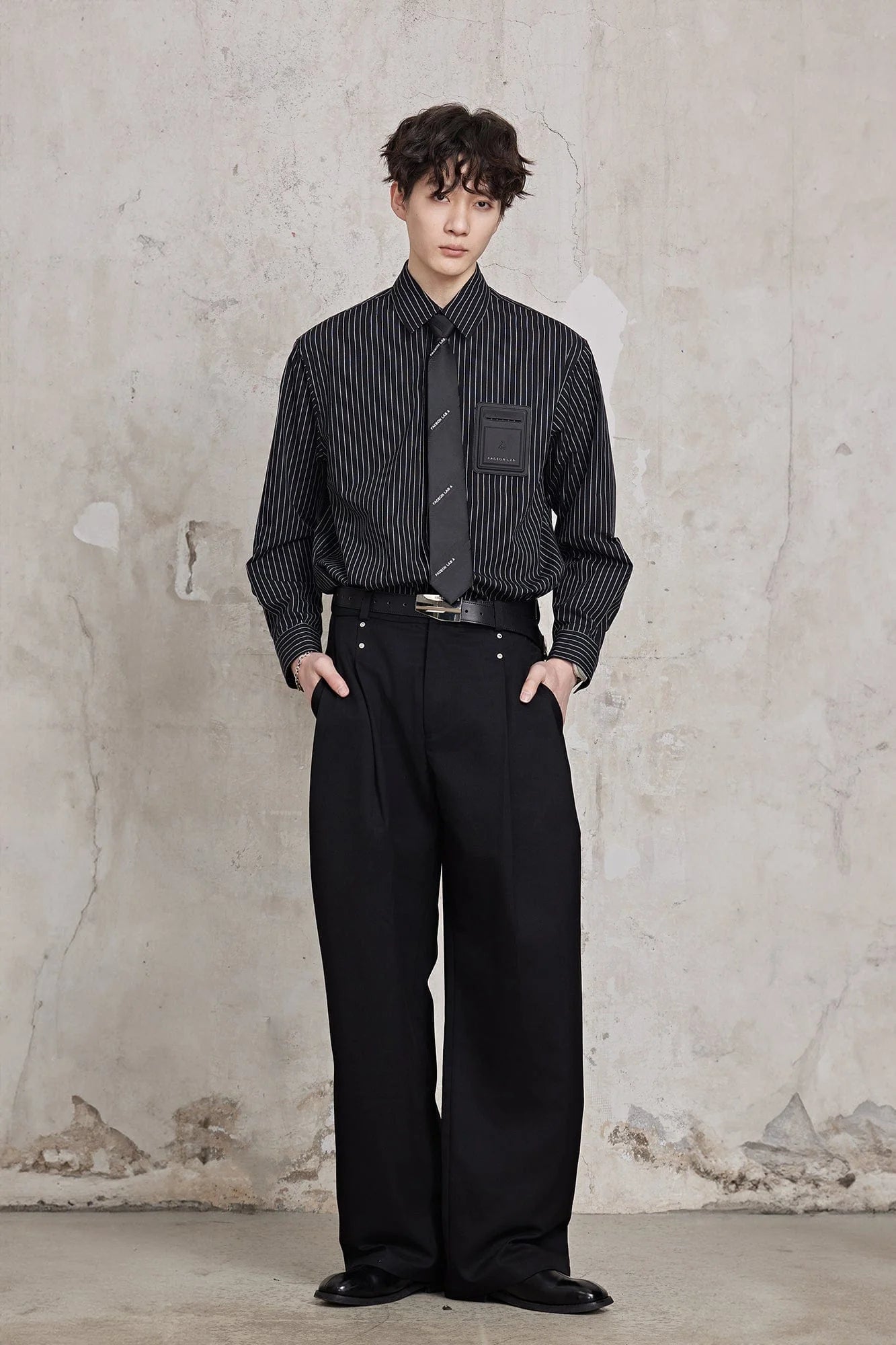 FACEONLAB Striped Patch-Pocket Poplin Shirt