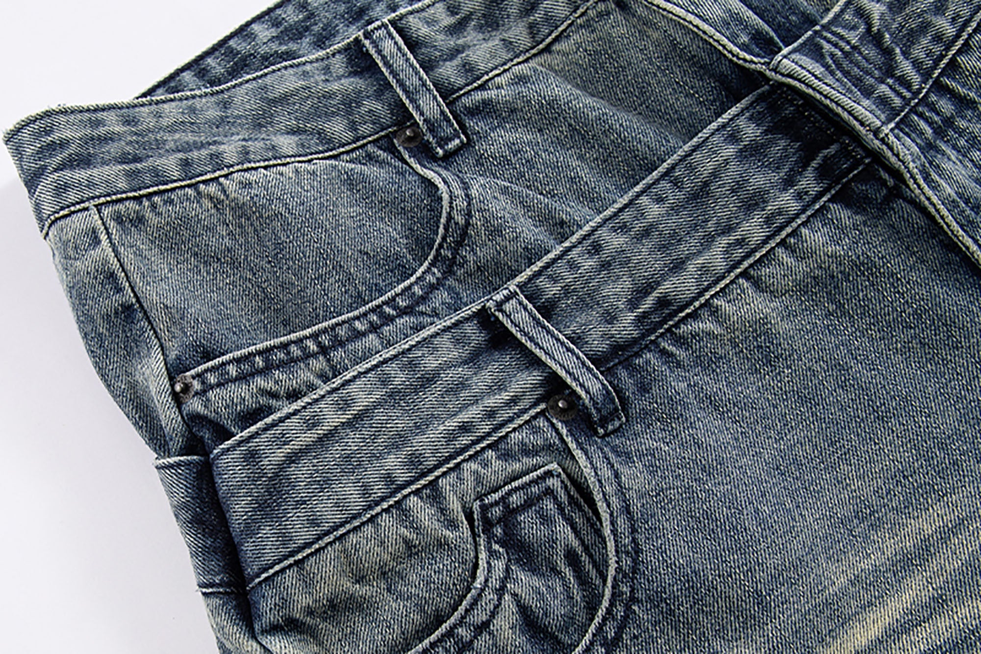 F2CE Double Waistband Washed Wide-Leg Jeans