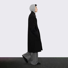 7440 37 1 Arc Placket Dual-Collar Contrast Interior Coat