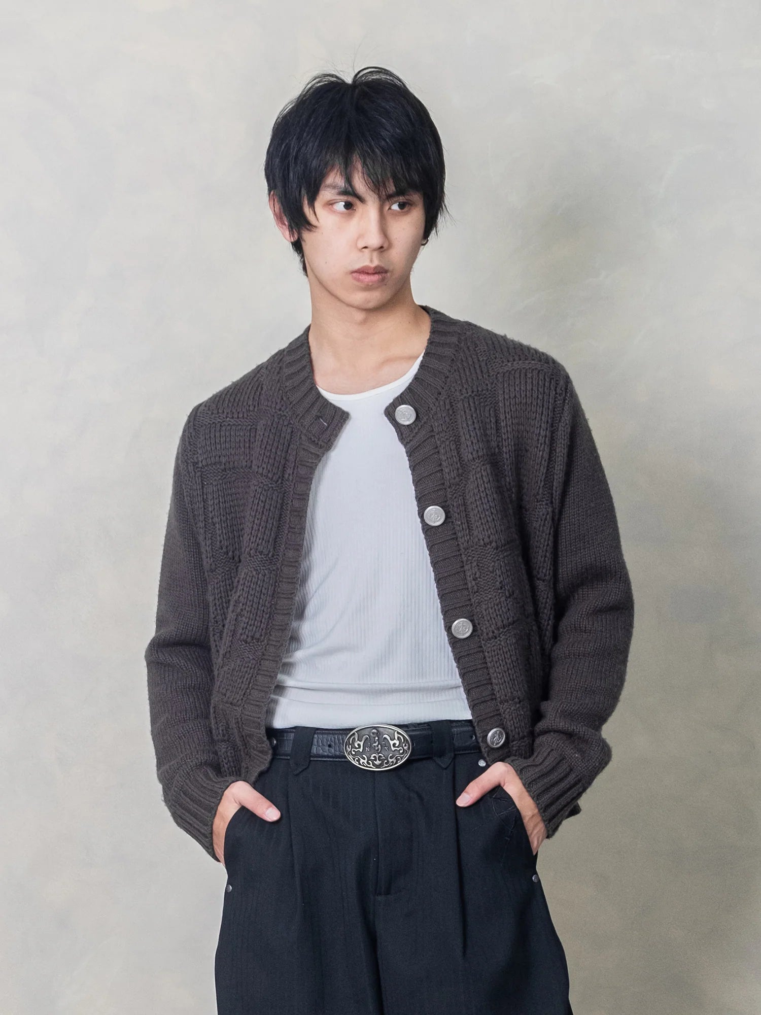 IN EXISTENCE Wool-Blend Snake Scale Jacquard Cardigan