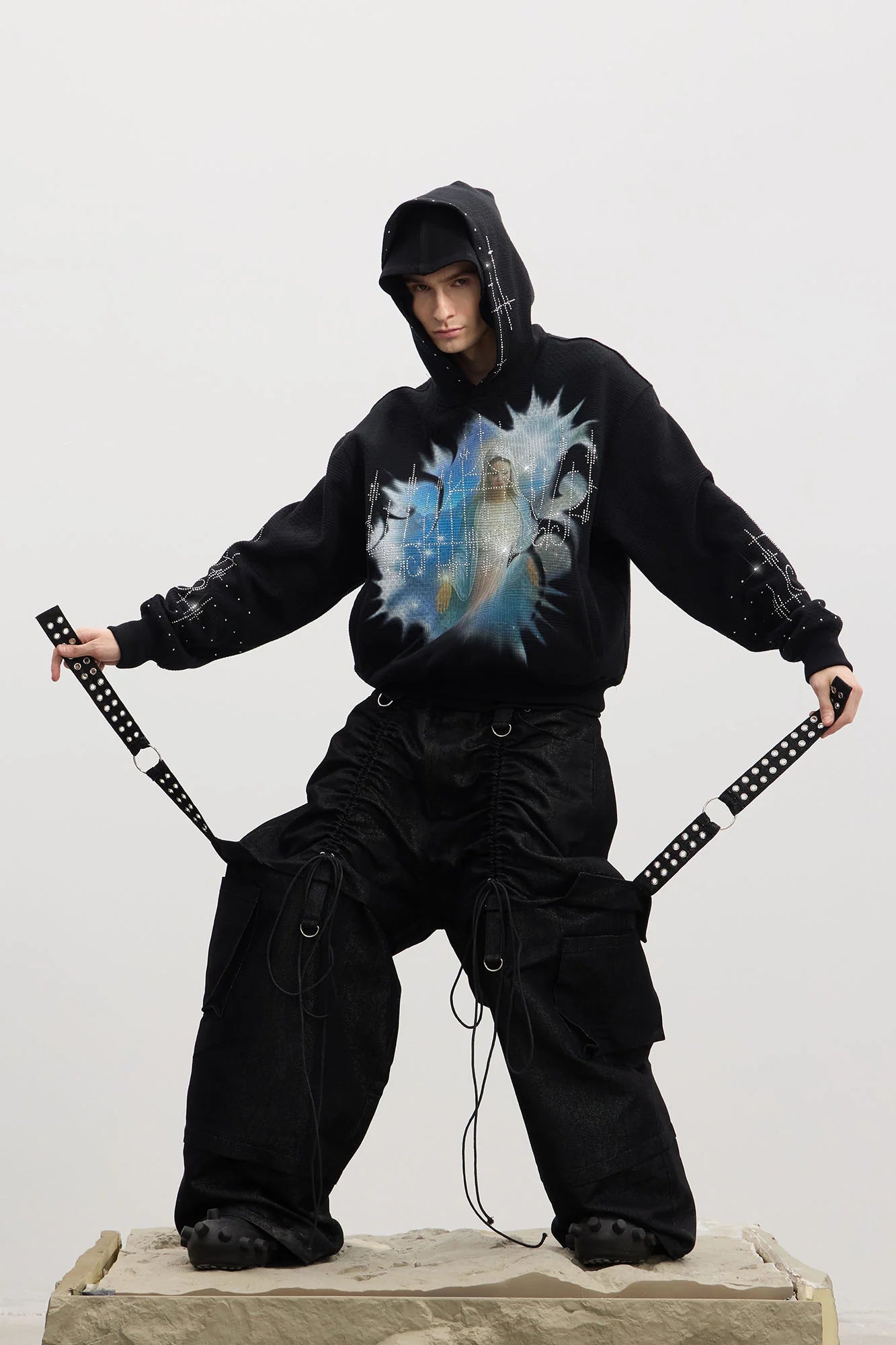 DND4DES Drawstring Ruched Coated Cargo Jeans