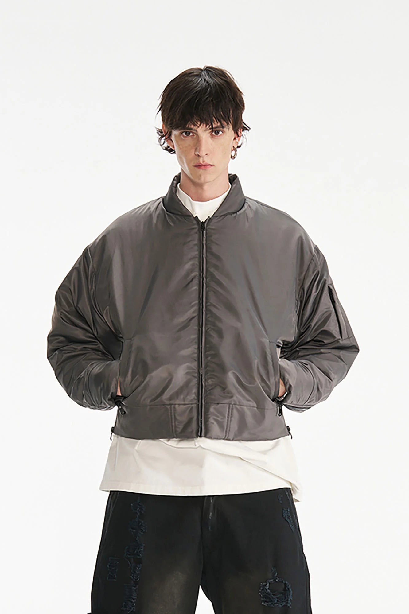 PMW Satin Cropped Bomber Jacket