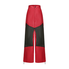 VANN VALRENCE Contrast Double-Knee Glossy Wide-Leg Pants