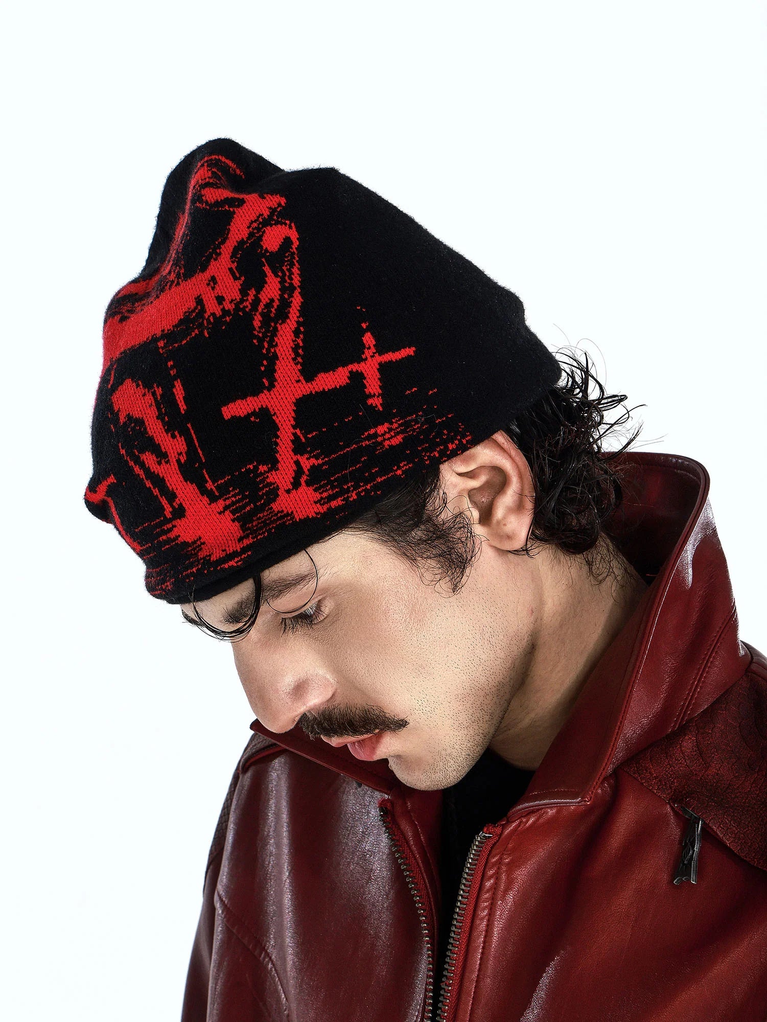 FLYERRER Grunge Cross Jacquard Slouch Beanie