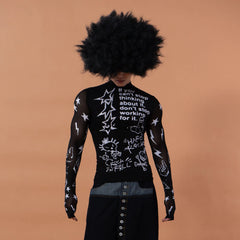 CLP Full-Print Graffiti Mesh Long-Sleeve Tee