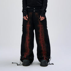 FLYERRER Washed Contrast Snakeskin Drawcord Wide-Leg Jeans