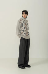 MOITIEDEPETALE Argyle Dual Zip Hooded Cardigan