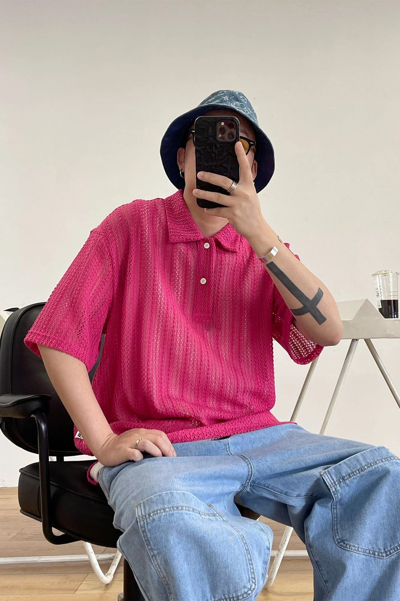 ME DA IGUAL Crochet Polo Oversized T-Shirt