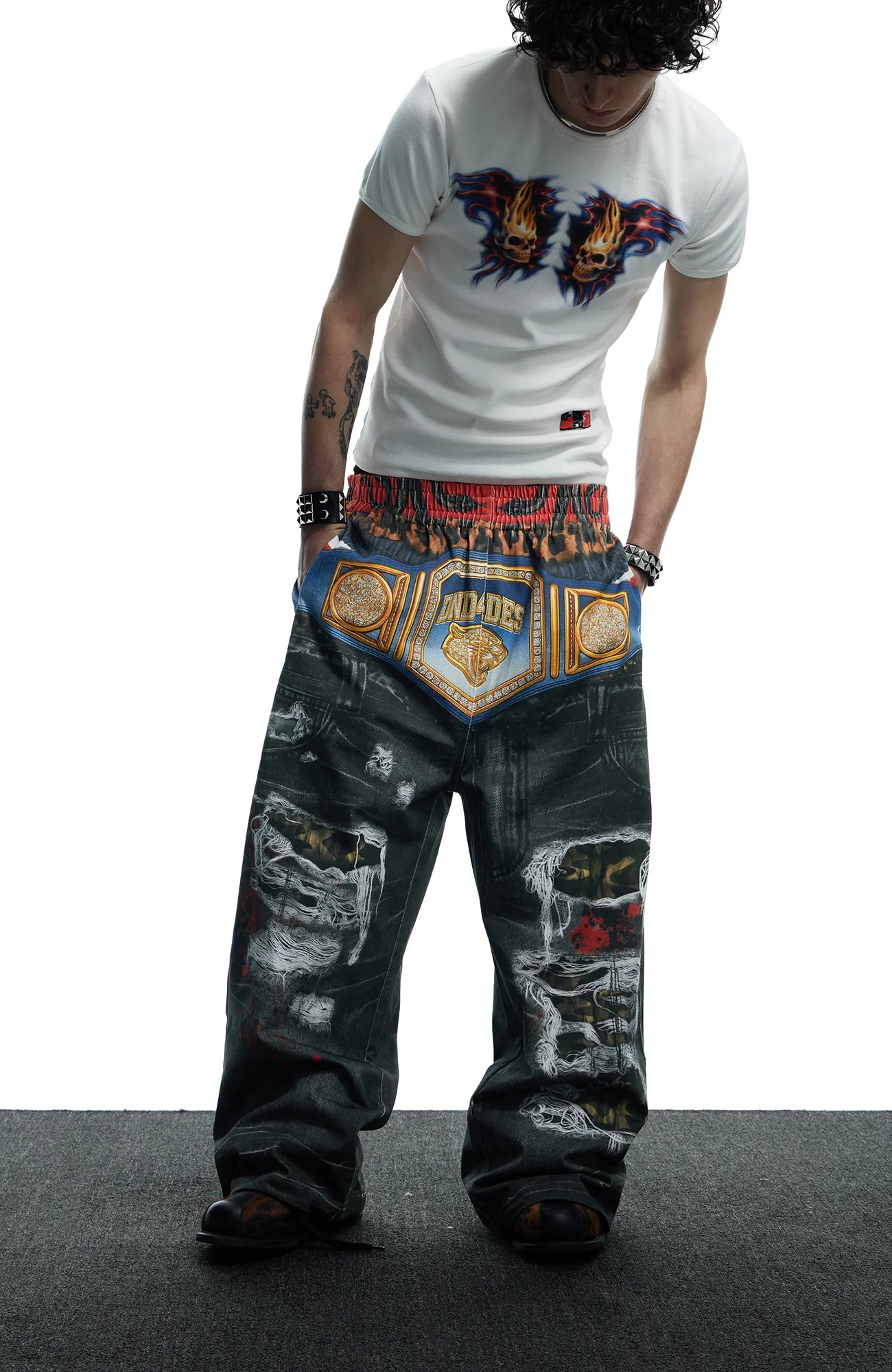 DND4DES Boxing Championship Belt Print Baggy Trousers