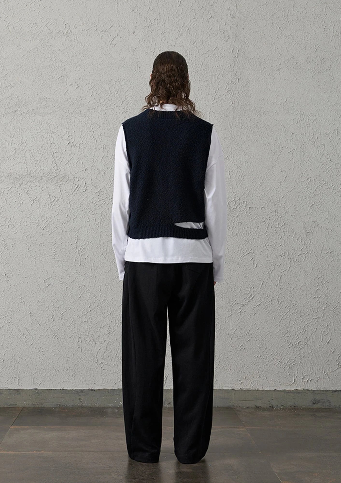 ORGANIC EMOTION Asymmetrical Distressed Bubble-Knit Vest