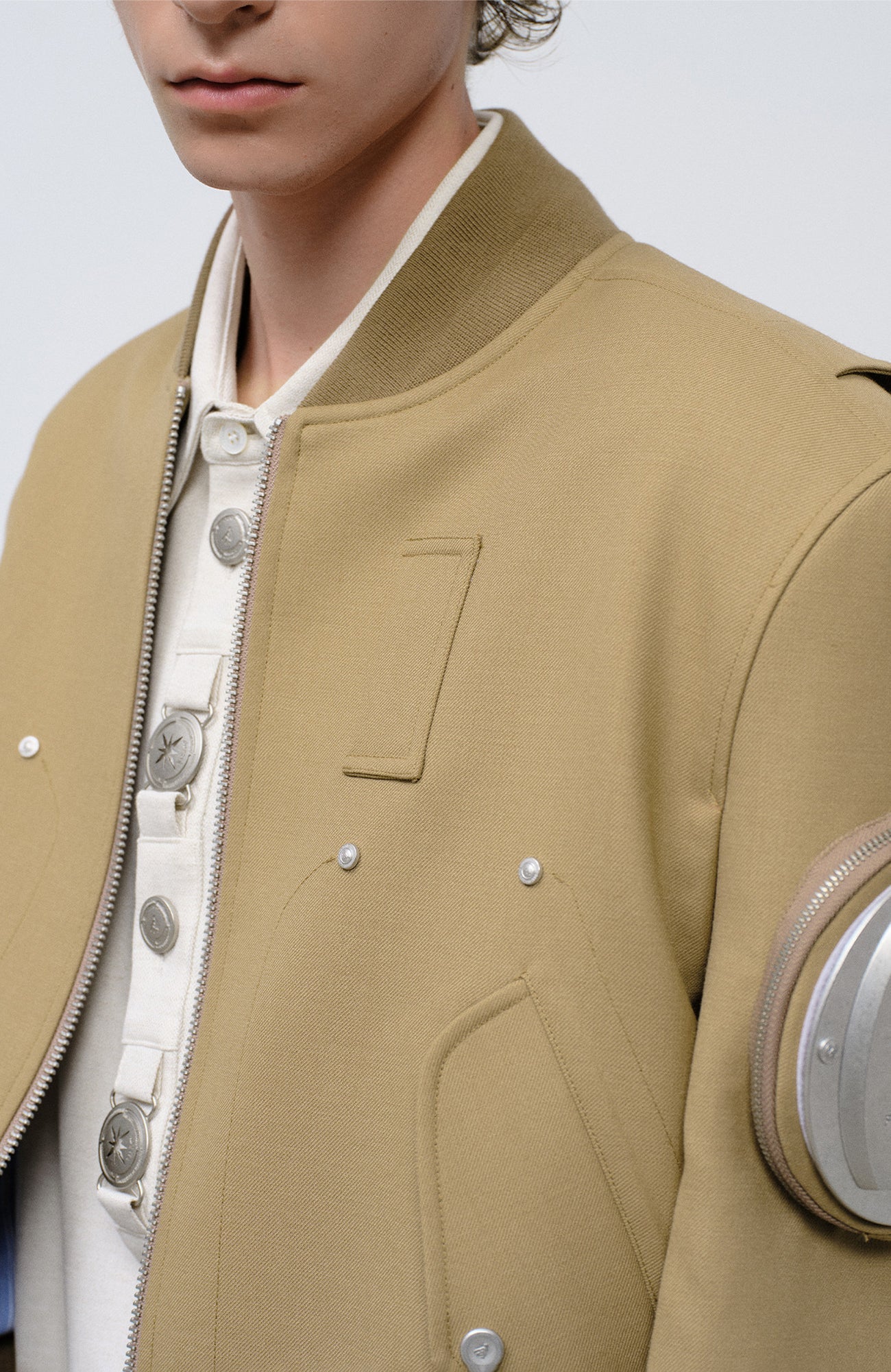 FACEONLAB Arm-Patched Bomber Jacket Khaki