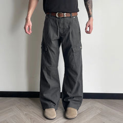 OKAYTHXBYE Washed Button Flap-Pocket Cargo Pants