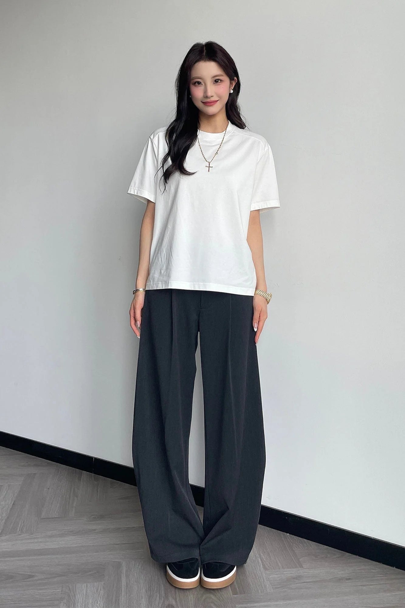 OKAYTHXBYE Pleated Curved Wide-Leg Trousers