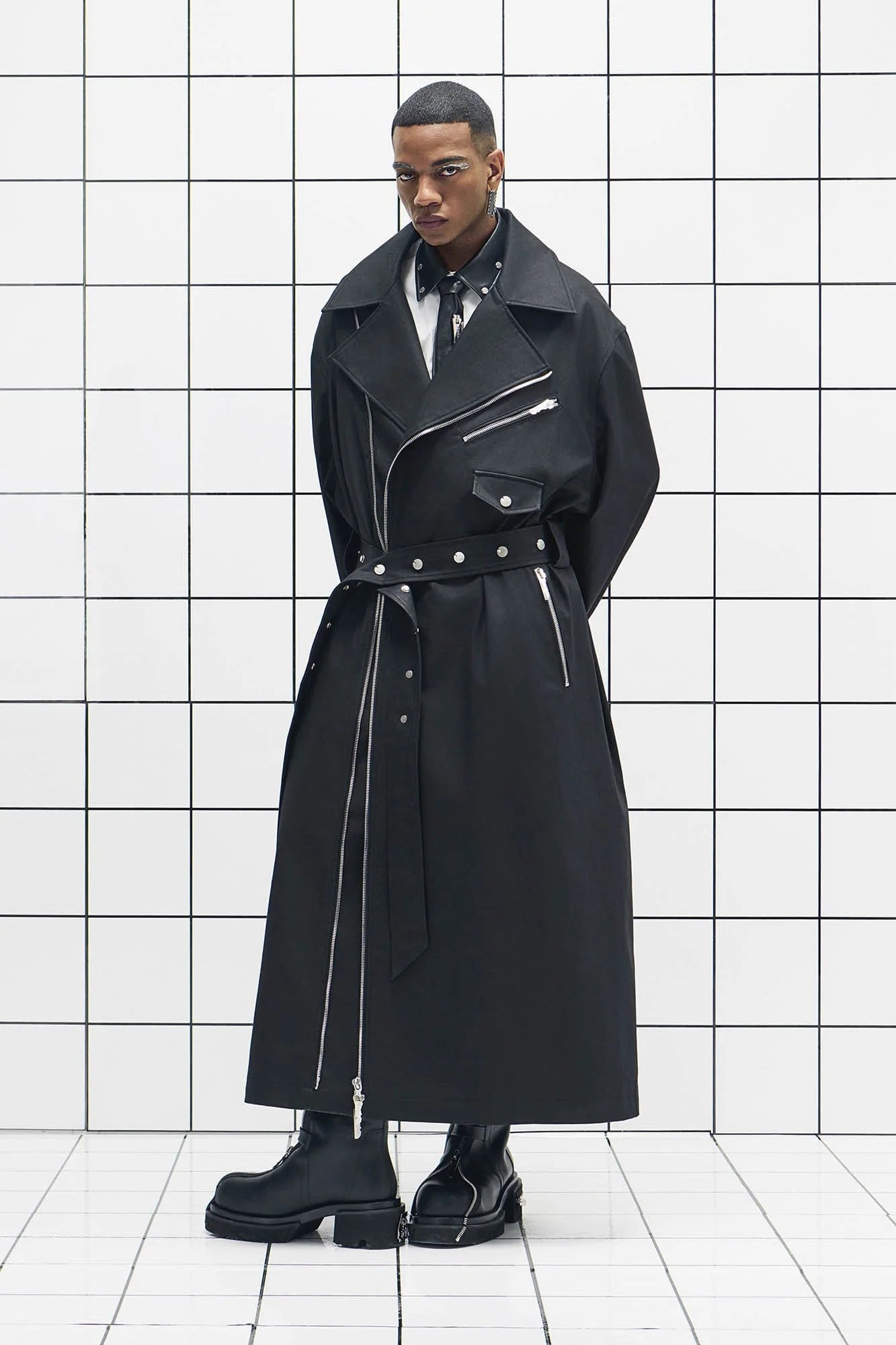 455EMBLE Snap-Fastener PU Trench Coat