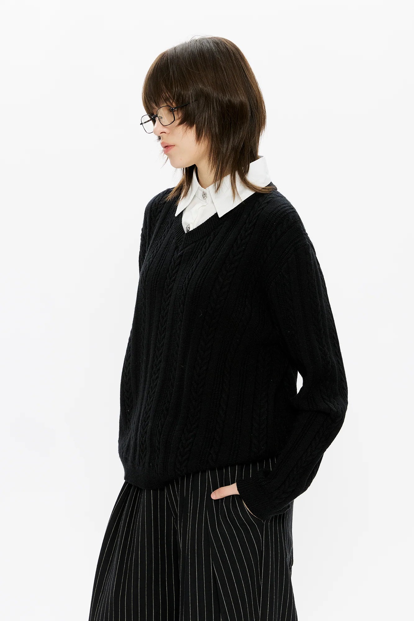 KREATE Cable-Knit Layered Shirt Sweater